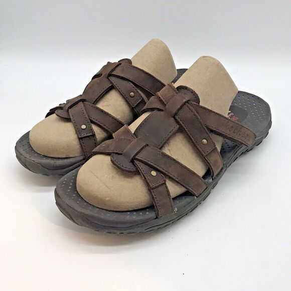 Skechers Outdoor Lifestyle Sandals Woman's 8 Brown Leather Slip On Strappy Slide - Picture 3 of 11
